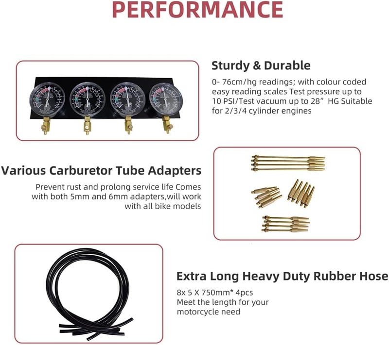 Alltooetools Universal Vacuum Carburetor Synchronization Balancer Gauge Carb Synchronizer Adjustment Tool Kit Compatible with Motorcycle BMW Honda Yamaha Kawasaki Suzuki GS KZ XS CB 550 650 750 - Image 3